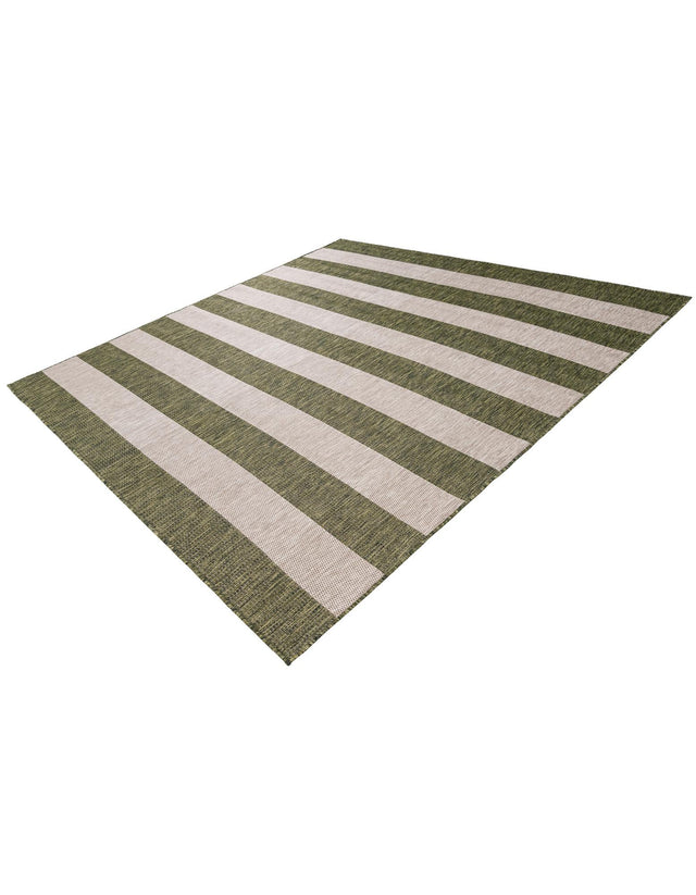 Green 7' 10 x 7' 10 Outdoor Striped Square Area Rug Weather Resistant for Patio, Deck, Terrace, Balcony, Porch Geometric Pattern Waterproof Carpet for Sale at Rug Engine
