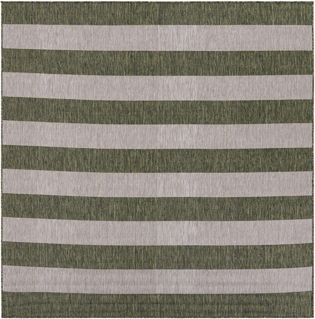 Green 7' 10 x 7' 10 Outdoor Striped Square Area Rug Weather Resistant for Patio, Deck, Terrace, Balcony, Porch Geometric Pattern Waterproof Carpet for Sale at Rug Engine