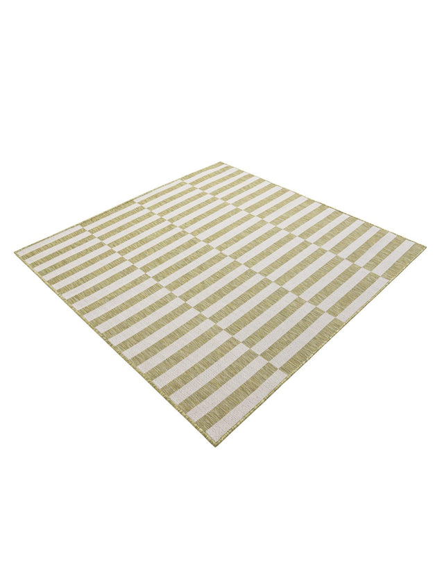 Green 5' 3 x 5' 3 Outdoor Striped Square Area Rug Weather Resistant for Patio, Deck, Terrace, Balcony, Porch Geometric Pattern Waterproof Carpet for Sale at Rug Engine