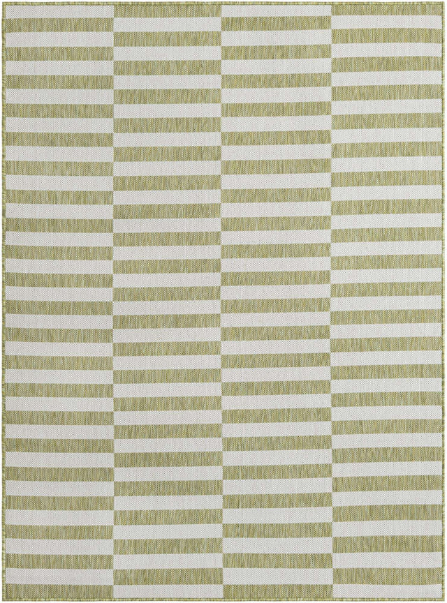 Green 5' 3 x 7' 1 Outdoor Striped Rectangle Area Rug Weather Resistant for Patio, Deck, Terrace, Balcony, Porch Geometric Pattern Waterproof Carpet for Sale at Rug Engine