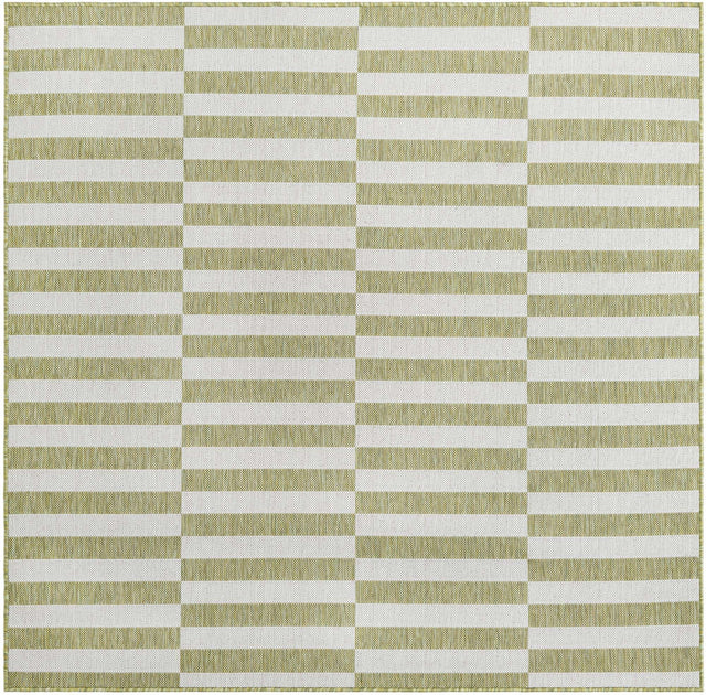 Green 6' 1 x 6' 1 Outdoor Striped Square Area Rug Weather Resistant for Patio, Deck, Terrace, Balcony, Porch Geometric Pattern Waterproof Carpet for Sale at Rug Engine