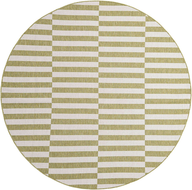 Green 7' 10 x 7' 10 Outdoor Striped Round Area Rug Weather Resistant for Patio, Deck, Terrace, Balcony, Porch Geometric Pattern Waterproof Carpet for Sale at Rug Engine