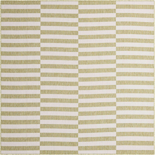 Green 7' 10 x 7' 10 Outdoor Striped Square Area Rug Weather Resistant for Patio, Deck, Terrace, Balcony, Porch Geometric Pattern Waterproof Carpet for Sale at Rug Engine