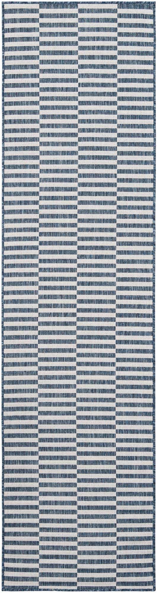 Blue 2' 7 x 10' Outdoor Striped Runner Area Rug Weather Resistant for Patio, Deck, Terrace, Balcony, Porch Geometric Pattern Waterproof Carpet for Sale at Rug Engine