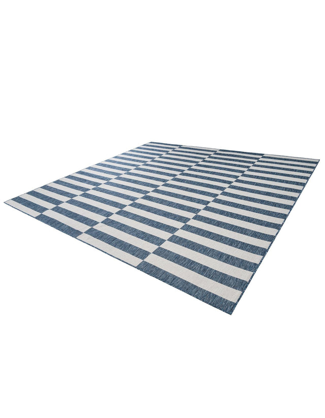 Blue 10' x 10' Outdoor Striped Square Area Rug Weather Resistant for Patio, Deck, Terrace, Balcony, Porch Geometric Pattern Waterproof Carpet for Sale at Rug Engine