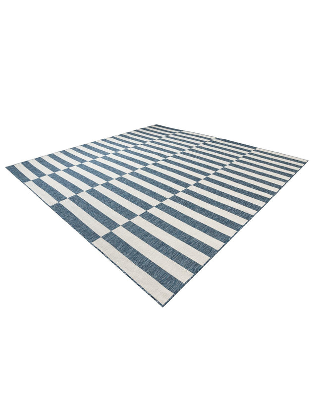 Blue 12' x 12' Outdoor Striped Square Area Rug Weather Resistant for Patio, Deck, Terrace, Balcony, Porch Geometric Pattern Waterproof Carpet for Sale at Rug Engine