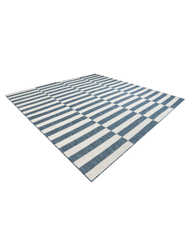 Blue 12' x 12' Outdoor Striped Square Area Rug Weather Resistant for Patio, Deck, Terrace, Balcony, Porch Geometric Pattern Waterproof Carpet for Sale at Rug Engine