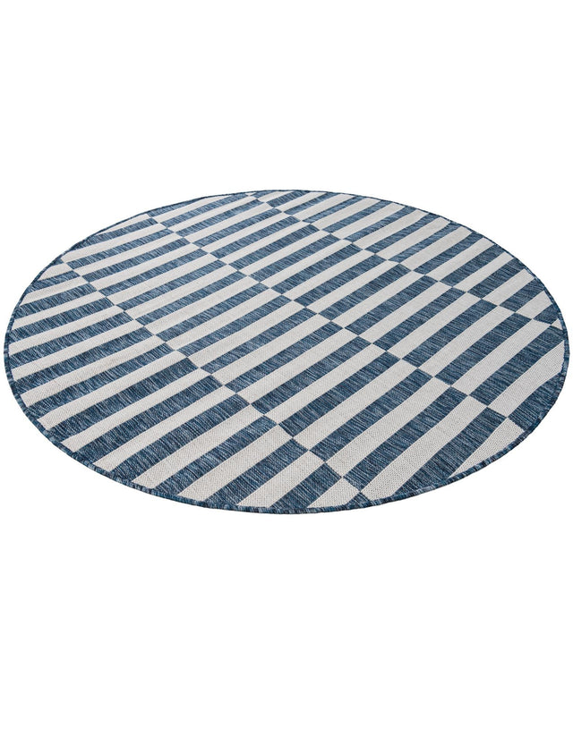 Blue 5' 3 x 5' 3 Outdoor Striped Round Area Rug Weather Resistant for Patio, Deck, Terrace, Balcony, Porch Geometric Pattern Waterproof Carpet for Sale at Rug Engine