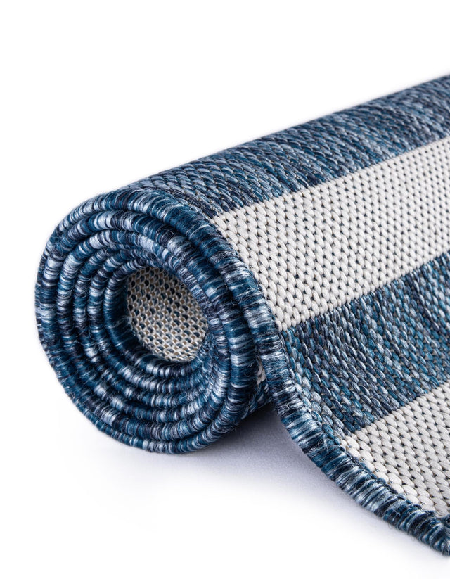 Blue 12' x 12' Outdoor Striped Square Area Rug Weather Resistant for Patio, Deck, Terrace, Balcony, Porch Geometric Pattern Waterproof Carpet for Sale at Rug Engine