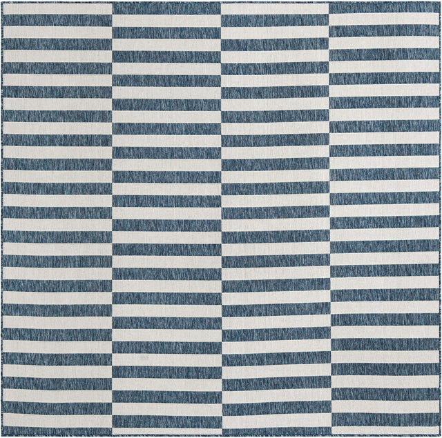 Blue 7' 10 x 7' 10 Outdoor Striped Square Area Rug Weather Resistant for Patio, Deck, Terrace, Balcony, Porch Geometric Pattern Waterproof Carpet for Sale at Rug Engine