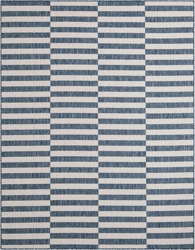Blue 7' 10 x 10' Outdoor Striped Rectangle Area Rug Weather Resistant for Patio, Deck, Terrace, Balcony, Porch Geometric Pattern Waterproof Carpet for Sale at Rug Engine