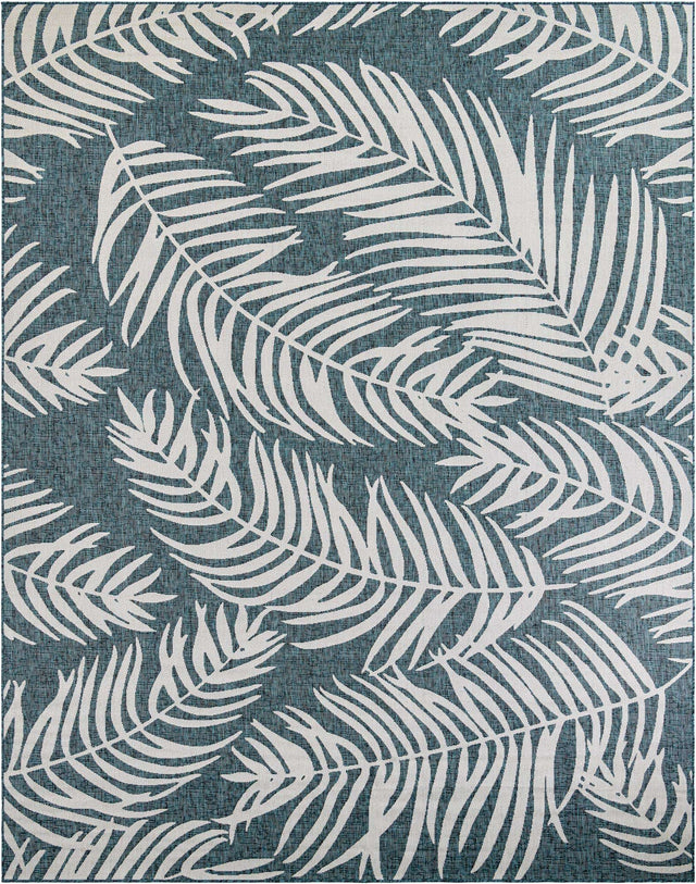 Teal 10' x 13' 1 Outdoor Botanical Rectangle Area Rug Weather Resistant for Patio, Deck, Terrace, Balcony, Porch Polypropylene Garden Floral Tropical Carpet for Sale at Rug Engine