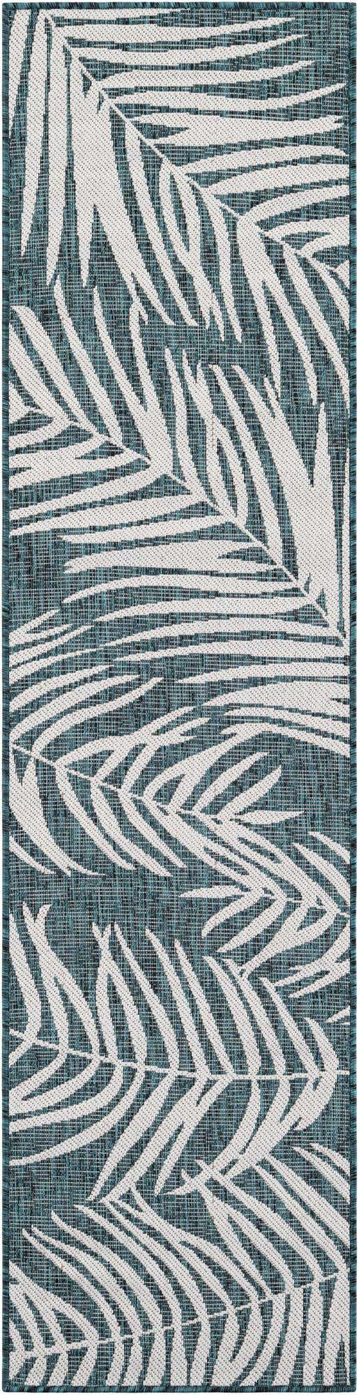 Teal 2' x 8' Outdoor Botanical Runner Area Rug Weather Resistant for Patio, Deck, Terrace, Balcony, Porch Polypropylene Garden Floral Tropical Carpet for Sale at Rug Engine