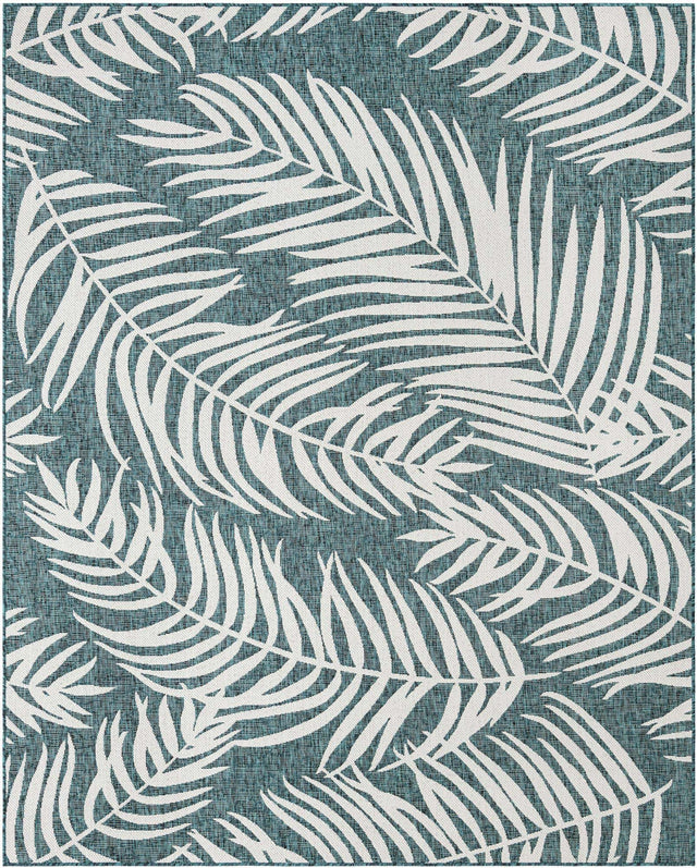 Teal 7' 10 x 10' Outdoor Botanical Rectangle Area Rug Weather Resistant for Patio, Deck, Terrace, Balcony, Porch Polypropylene Garden Floral Tropical Carpet for Sale at Rug Engine