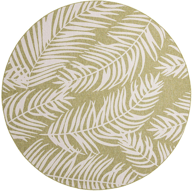 Green 10' x 10' Outdoor Botanical Round Area Rug Weather Resistant for Patio, Deck, Terrace, Balcony, Porch Polypropylene Garden Floral Tropical Carpet for Sale at Rug Engine