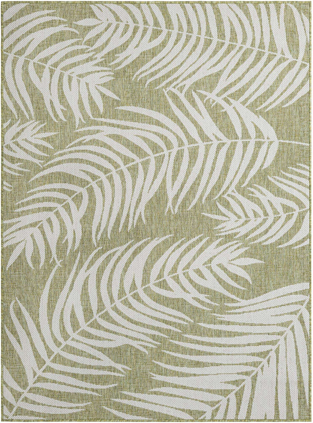 Green 5' 3 x 7' 1 Outdoor Botanical Rectangle Area Rug Weather Resistant for Patio, Deck, Terrace, Balcony, Porch Polypropylene Garden Floral Tropical Carpet for Sale at Rug Engine