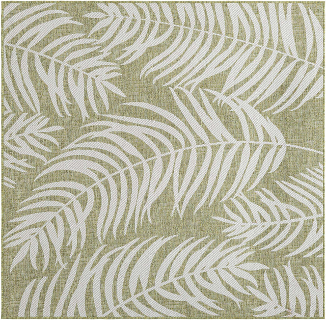 Green 6' 1 x 6' 1 Outdoor Botanical Square Area Rug Weather Resistant for Patio, Deck, Terrace, Balcony, Porch Polypropylene Garden Floral Tropical Carpet for Sale at Rug Engine