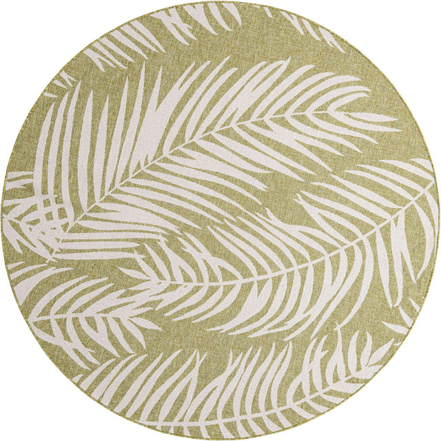 Green 7' 10 x 7' 10 Outdoor Botanical Round Area Rug Weather Resistant for Patio, Deck, Terrace, Balcony, Porch Polypropylene Garden Floral Tropical Carpet for Sale at Rug Engine
