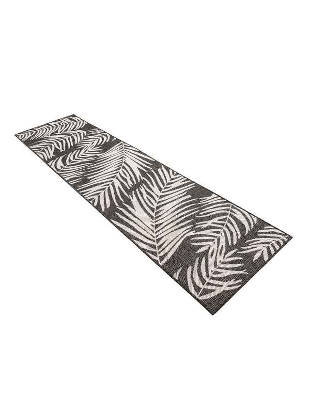 Charcoal 2' 7 x 10' Outdoor Botanical Runner Area Rug Weather Resistant for Patio, Deck, Terrace, Balcony, Porch Polypropylene Garden Floral Tropical Carpet for Sale at Rug Engine