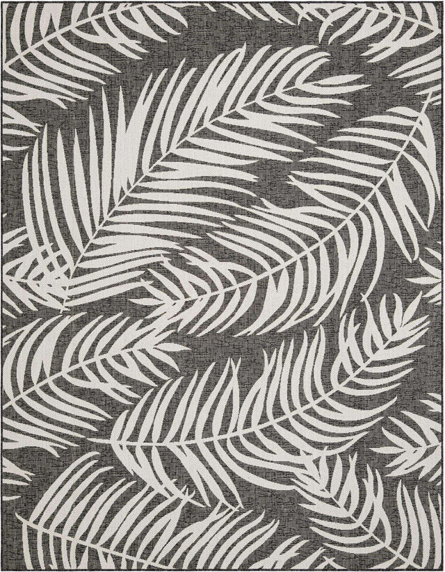 Charcoal 7' 10 x 10' Outdoor Botanical Rectangle Area Rug Weather Resistant for Patio, Deck, Terrace, Balcony, Porch Polypropylene Garden Floral Tropical Carpet for Sale at Rug Engine