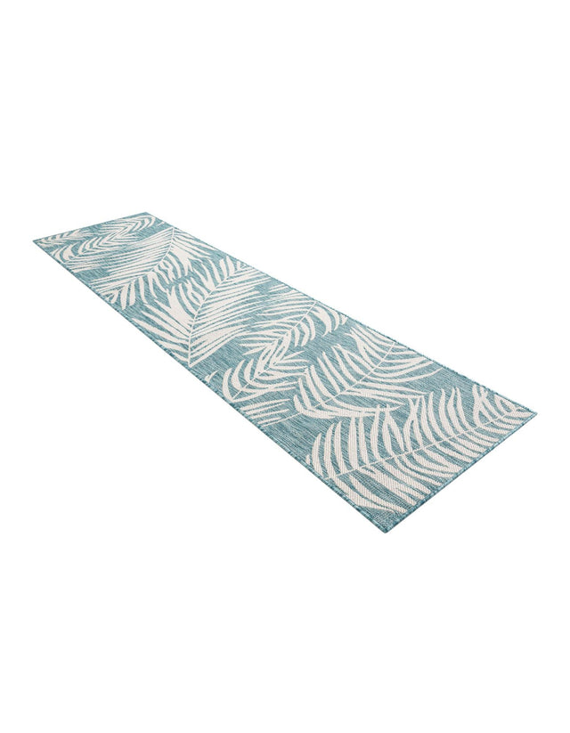 Light Aqua 2' 7 x 10' Outdoor Botanical Runner Area Rug Weather Resistant for Patio, Deck, Terrace, Balcony, Porch Polypropylene Garden Floral Tropical Carpet for Sale at Rug Engine
