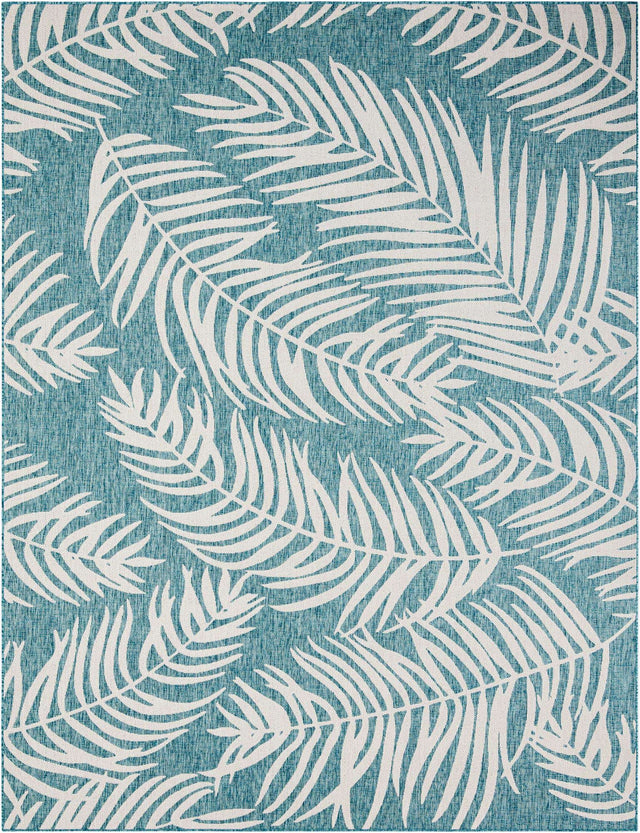 Light Aqua 10' x 13' 1 Outdoor Botanical Rectangle Area Rug Weather Resistant for Patio, Deck, Terrace, Balcony, Porch Polypropylene Garden Floral Tropical Carpet for Sale at Rug Engine