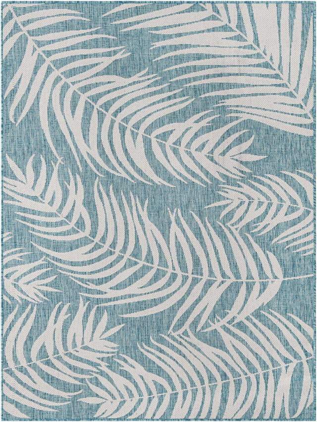 Light Aqua 5' 3 x 7' 1 Outdoor Botanical Rectangle Area Rug Weather Resistant for Patio, Deck, Terrace, Balcony, Porch Polypropylene Garden Floral Tropical Carpet for Sale at Rug Engine