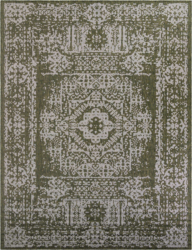 Green 10' x 13' 1 Outdoor Traditional Rectangle Area Rug Weather Resistant for Patio, Deck, Terrace, Balcony, Porch Classical Design Outside Carpet for Sale at Rug Engine