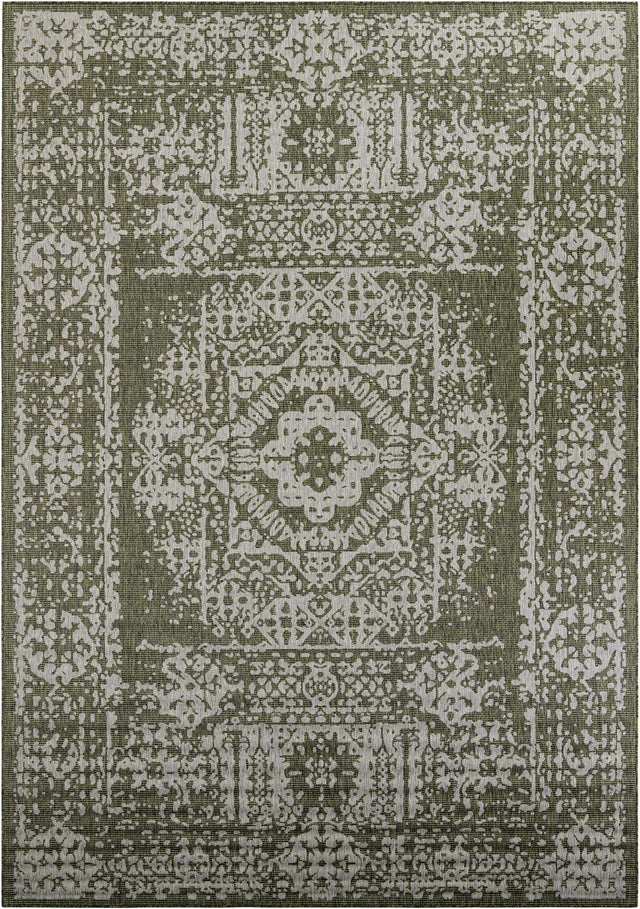 Green 10' x 14' 1 Outdoor Traditional Rectangle Area Rug Weather Resistant for Patio, Deck, Terrace, Balcony, Porch Classical Design Outside Carpet for Sale at Rug Engine