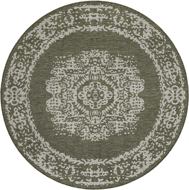 Green 7' 10 x 7' 10 Outdoor Traditional Round Area Rug Weather Resistant for Patio, Deck, Terrace, Balcony, Porch Classical Design Outside Carpet for Sale at Rug Engine