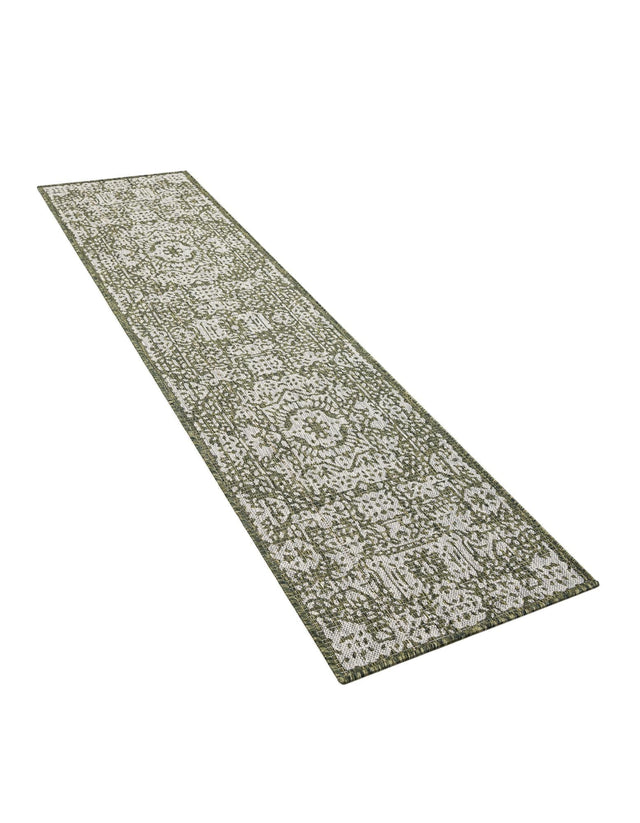 Green 2' x 8' Outdoor Traditional Runner Area Rug Weather Resistant for Patio, Deck, Terrace, Balcony, Porch Classical Design Outside Carpet for Sale at Rug Engine