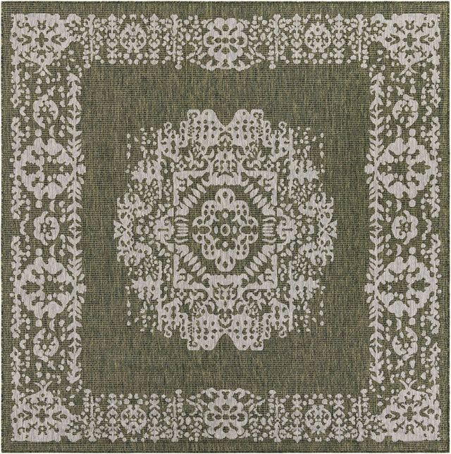 Green 7' 10 x 7' 10 Outdoor Traditional Square Area Rug Weather Resistant for Patio, Deck, Terrace, Balcony, Porch Classical Design Outside Carpet for Sale at Rug Engine