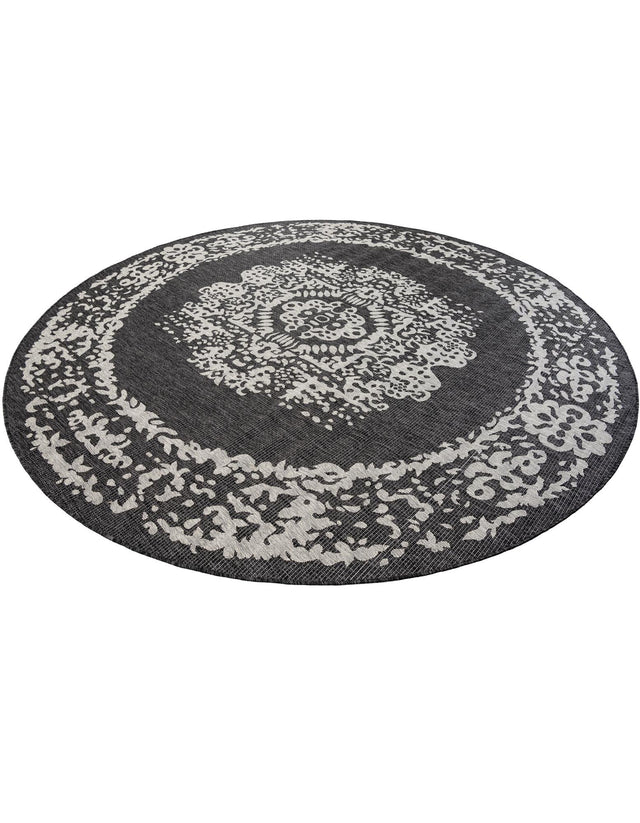 Charcoal Gray 10' x 10' Outdoor Traditional Round Area Rug Weather Resistant for Patio, Deck, Terrace, Balcony, Porch Classical Design Outside Carpet for Sale at Rug Engine