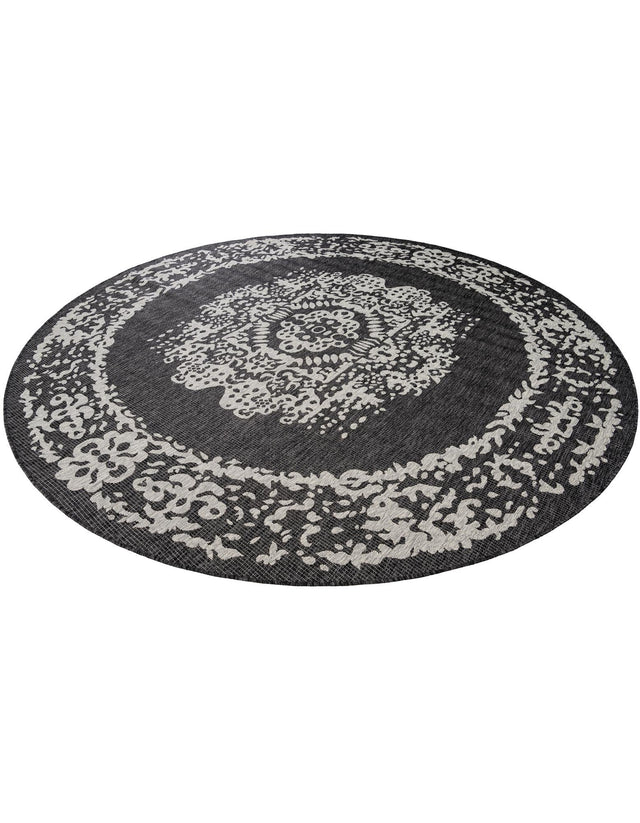 Charcoal Gray 10' x 10' Outdoor Traditional Round Area Rug Weather Resistant for Patio, Deck, Terrace, Balcony, Porch Classical Design Outside Carpet for Sale at Rug Engine