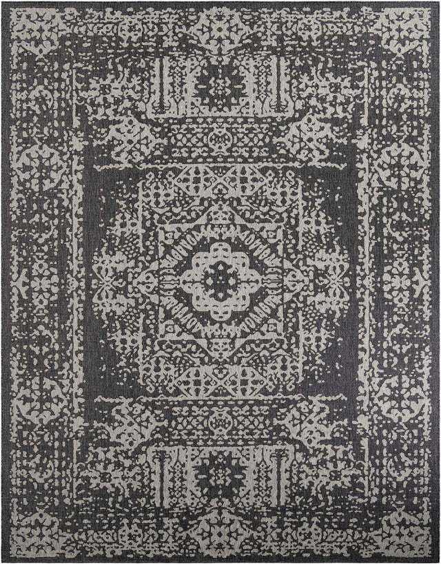 Charcoal Gray 10' x 13' 1 Outdoor Traditional Rectangle Area Rug Weather Resistant for Patio, Deck, Terrace, Balcony, Porch Classical Design Outside Carpet for Sale at Rug Engine