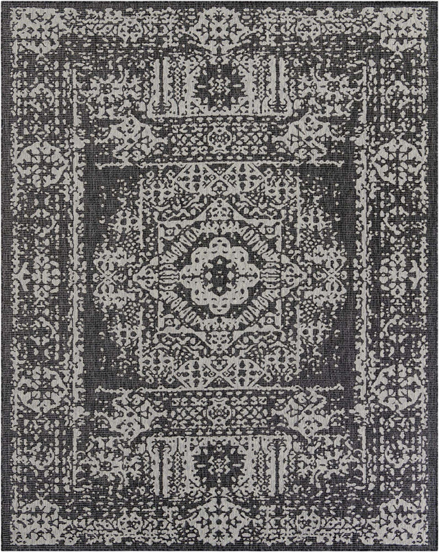 Charcoal Gray 7' 10 x 10' Outdoor Traditional Rectangle Area Rug Weather Resistant for Patio, Deck, Terrace, Balcony, Porch Classical Design Outside Carpet for Sale at Rug Engine