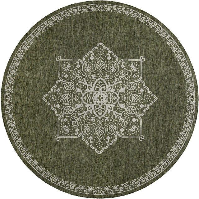 Green 10' x 10' Outdoor Traditional Round Area Rug Weather Resistant for Patio, Deck, Terrace, Balcony, Porch Classical Design Outside Carpet for Sale at Rug Engine