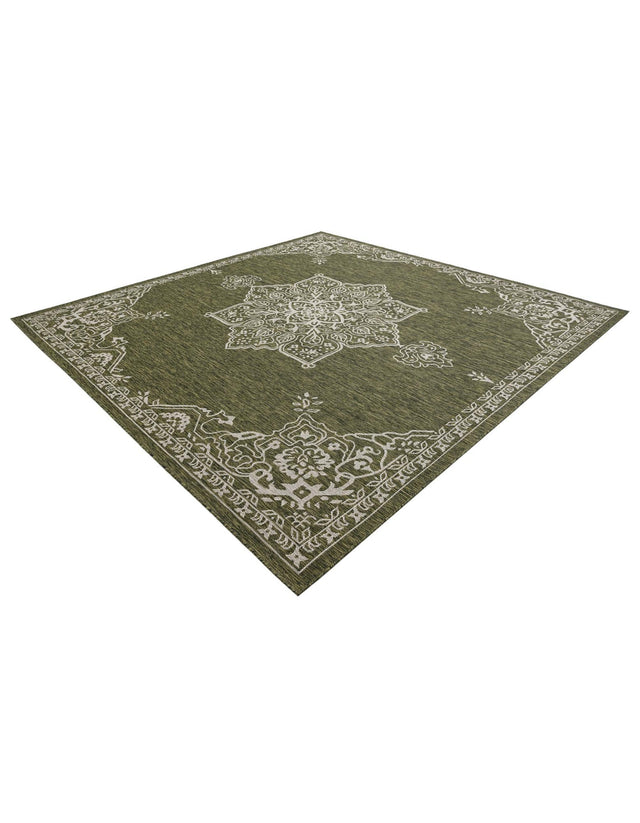 Green 10' x 10' Outdoor Traditional Square Area Rug Weather Resistant for Patio, Deck, Terrace, Balcony, Porch Classical Design Outside Carpet for Sale at Rug Engine