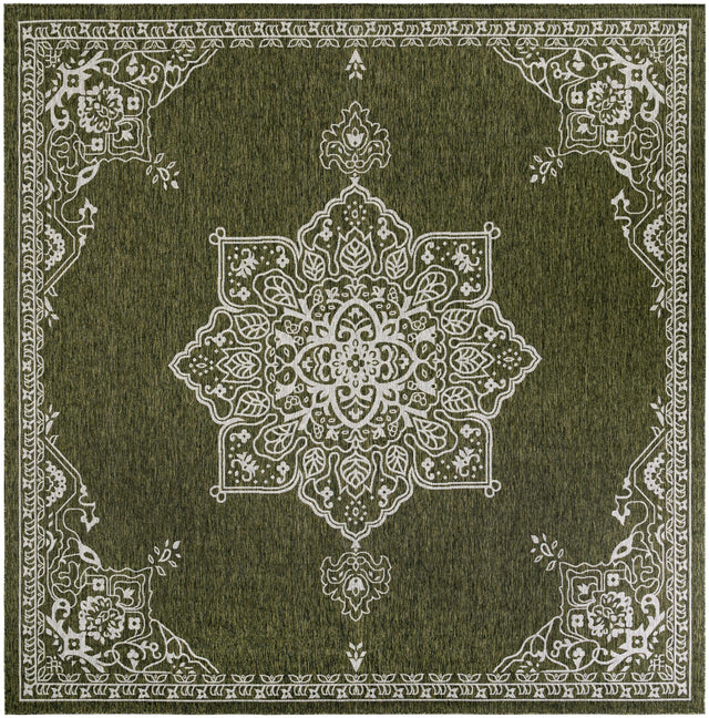 Green 12' x 12' Outdoor Traditional Square Area Rug Weather Resistant for Patio, Deck, Terrace, Balcony, Porch Classical Design Outside Carpet for Sale at Rug Engine