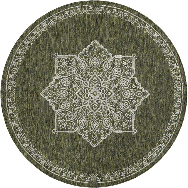 Green 6' 1 x 6' 1 Outdoor Traditional Round Area Rug Weather Resistant for Patio, Deck, Terrace, Balcony, Porch Classical Design Outside Carpet for Sale at Rug Engine