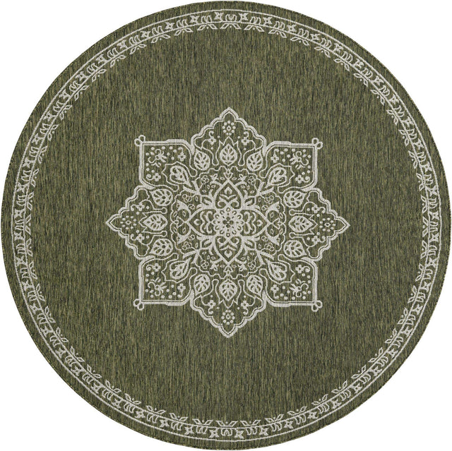 Green 7' 10 x 7' 10 Outdoor Traditional Round Area Rug Weather Resistant for Patio, Deck, Terrace, Balcony, Porch Classical Design Outside Carpet for Sale at Rug Engine
