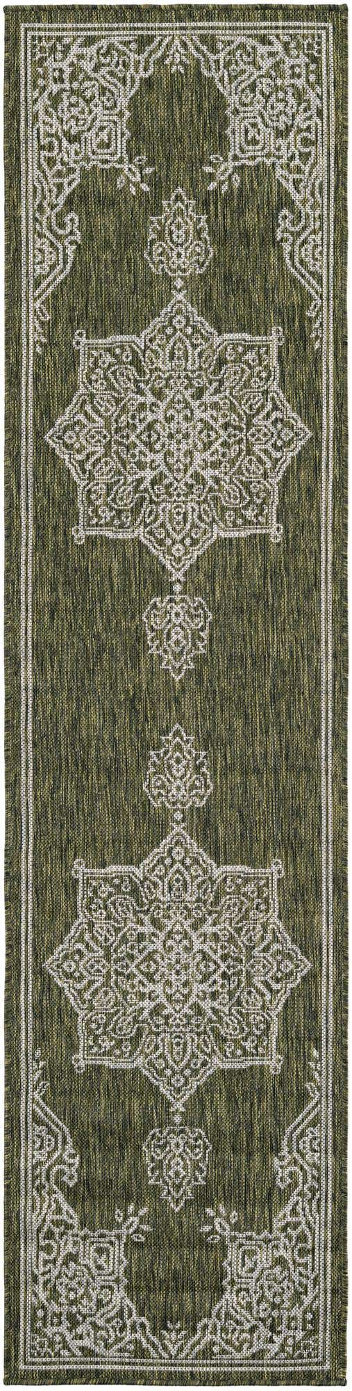 Green 2' x 8' Outdoor Traditional Runner Area Rug Weather Resistant for Patio, Deck, Terrace, Balcony, Porch Classical Design Outside Carpet for Sale at Rug Engine