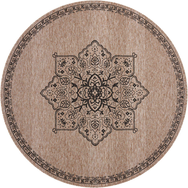 Beige 10' x 10' Outdoor Traditional Round Area Rug Weather Resistant for Patio, Deck, Terrace, Balcony, Porch Classical Design Outside Carpet for Sale at Rug Engine