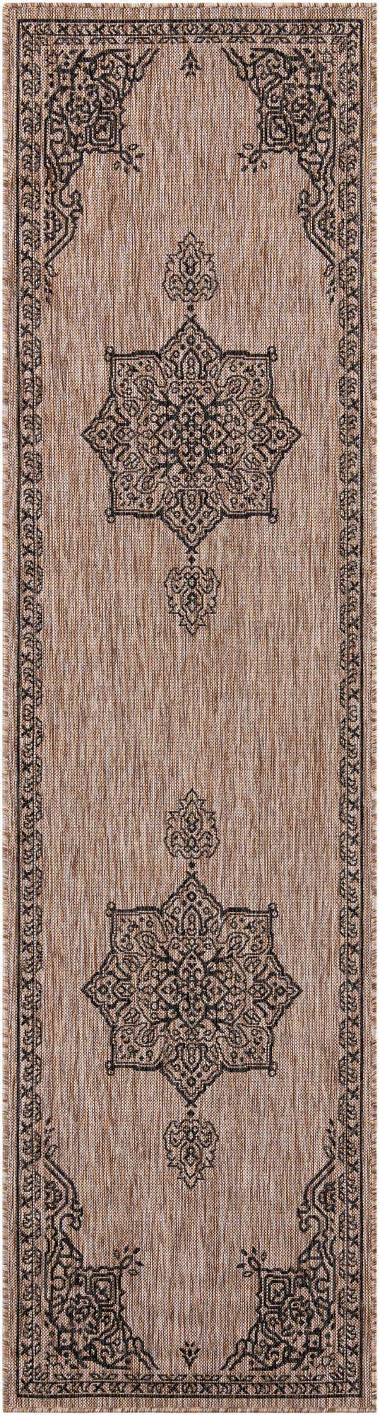Beige 2' 7 x 10' Outdoor Traditional Runner Area Rug Weather Resistant for Patio, Deck, Terrace, Balcony, Porch Classical Design Outside Carpet for Sale at Rug Engine
