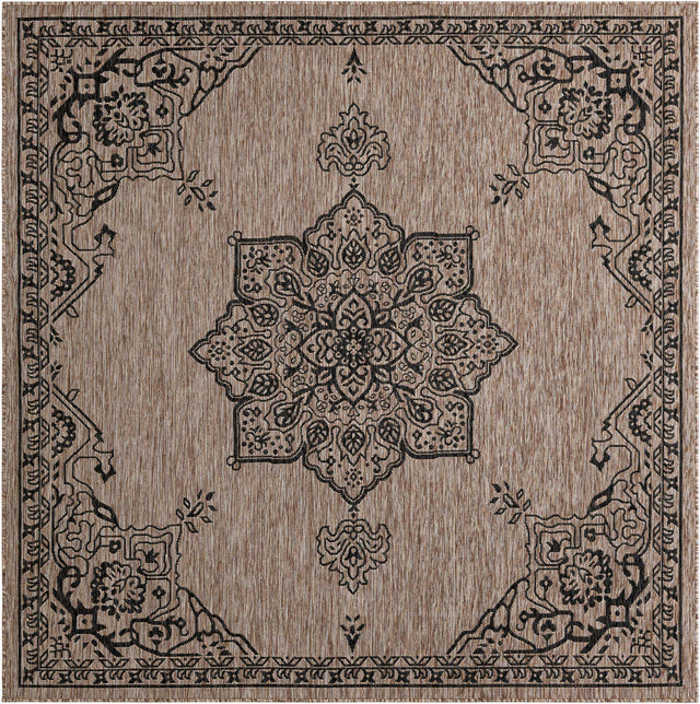 Beige 7' 10 x 7' 10 Outdoor Traditional Square Area Rug Weather Resistant for Patio, Deck, Terrace, Balcony, Porch Classical Design Outside Carpet for Sale at Rug Engine