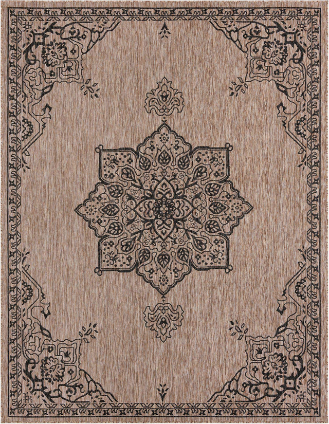 Beige 7' 10 x 10' Outdoor Traditional Rectangle Area Rug Weather Resistant for Patio, Deck, Terrace, Balcony, Porch Classical Design Outside Carpet for Sale at Rug Engine