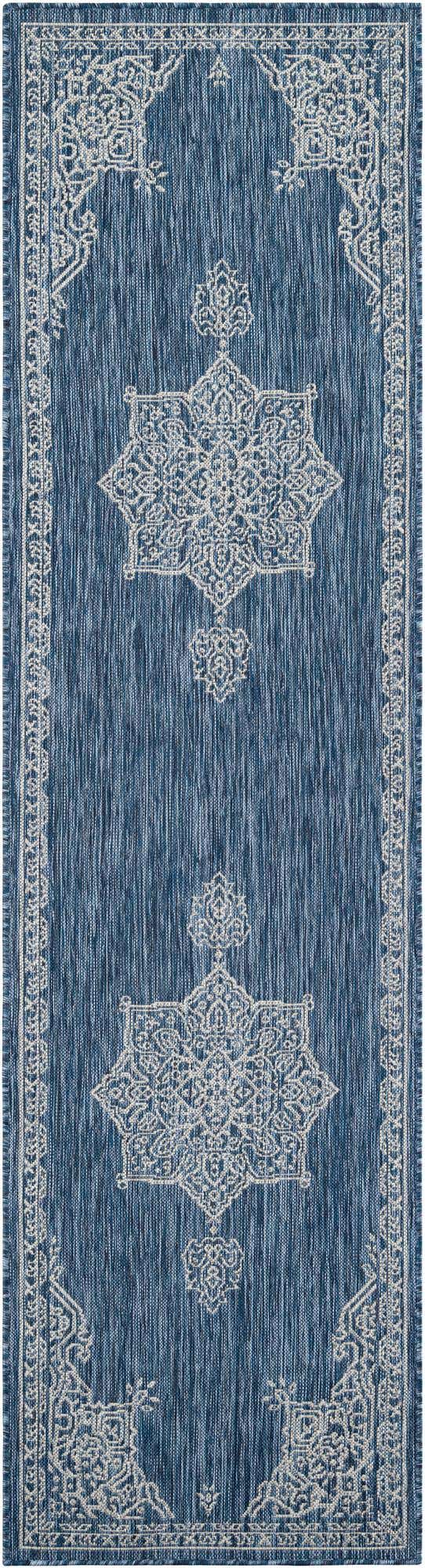 Blue 2' 7 x 10' Outdoor Traditional Runner Area Rug Weather Resistant for Patio, Deck, Terrace, Balcony, Porch Classical Design Outside Carpet for Sale at Rug Engine