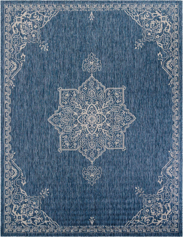 Blue 10' x 13' 1 Outdoor Traditional Rectangle Area Rug Weather Resistant for Patio, Deck, Terrace, Balcony, Porch Classical Design Outside Carpet for Sale at Rug Engine