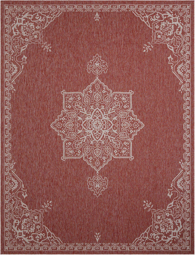 Rust Red 10' x 13' 1 Outdoor Traditional Rectangle Area Rug Weather Resistant for Patio, Deck, Terrace, Balcony, Porch Classical Design Outside Carpet for Sale at Rug Engine