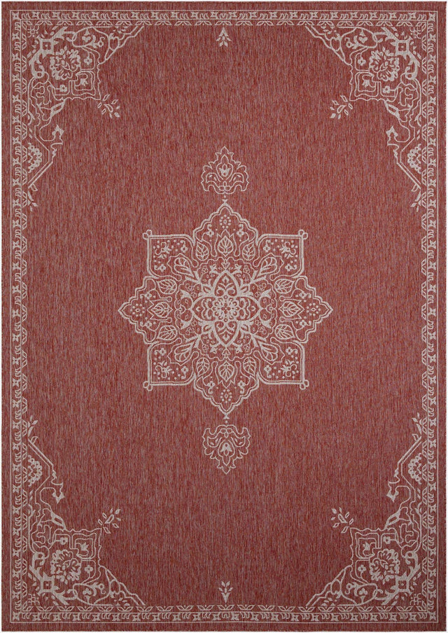 Rust Red 10' x 14' 1 Outdoor Traditional Rectangle Area Rug Weather Resistant for Patio, Deck, Terrace, Balcony, Porch Classical Design Outside Carpet for Sale at Rug Engine